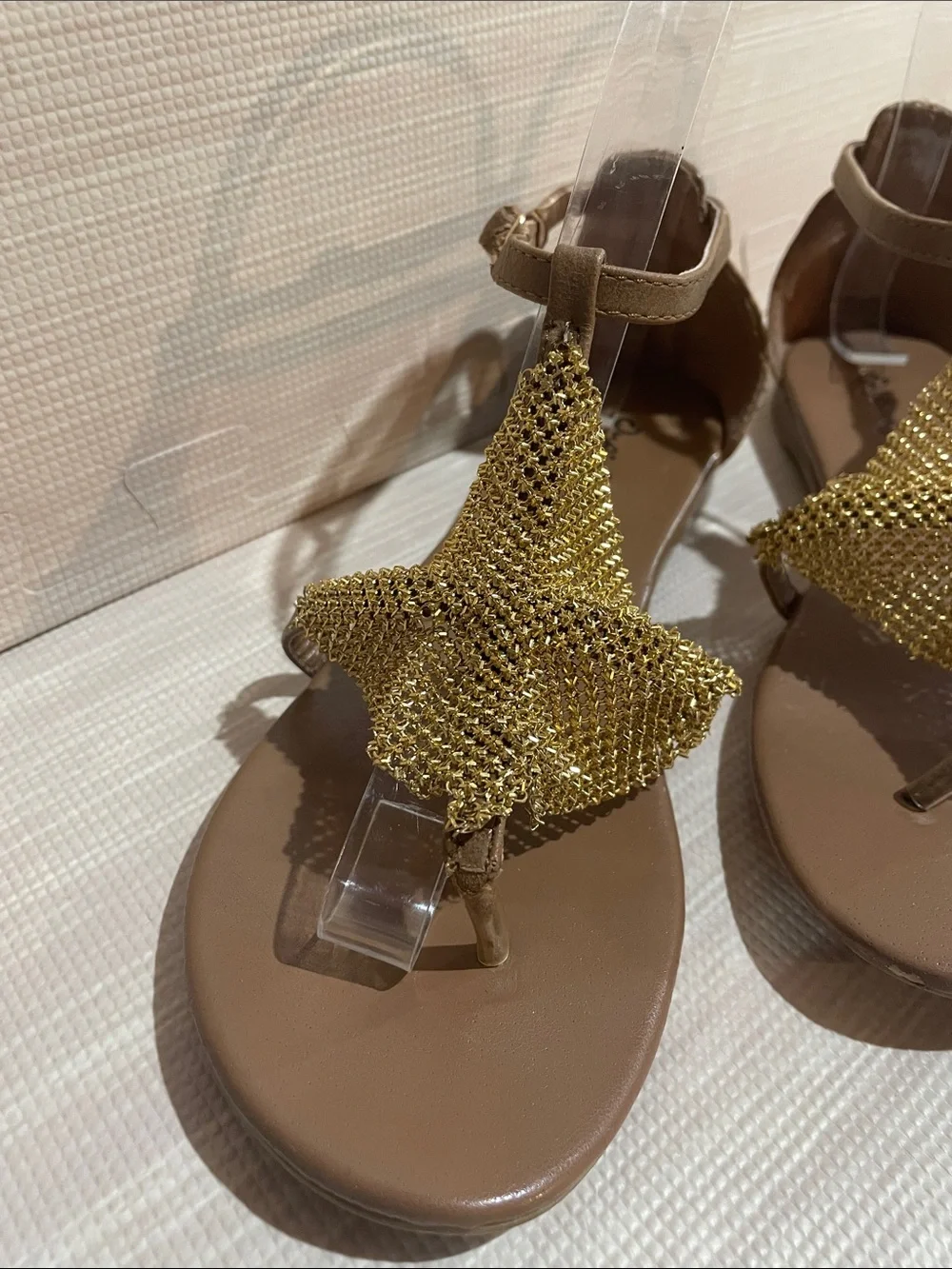 Qupid Gold Metallic Mesh Sandals